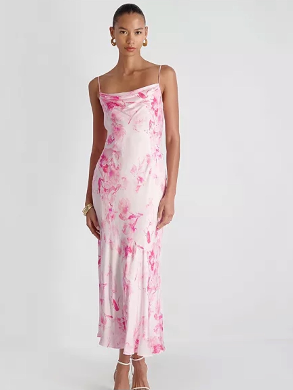 French Connection Oona Satin Sophie Cowl Neck Flare Midi Dress - NWT